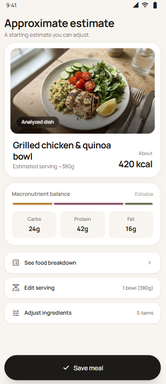 DishRay calorie and macro estimate
